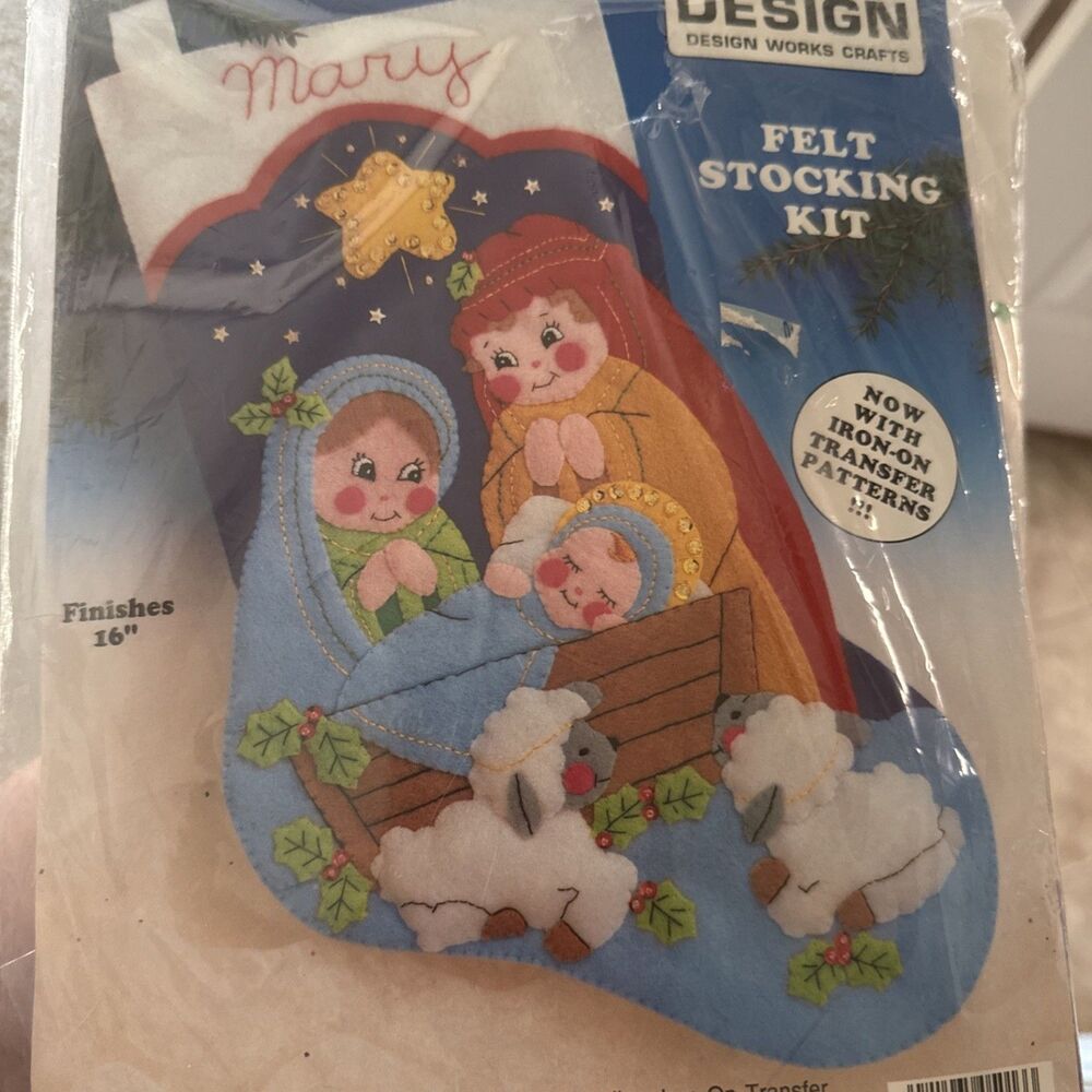 Nativity Christmas Felt Stocking KIT Design Works Baby Jesus Mary Joseph NEW/NOS
